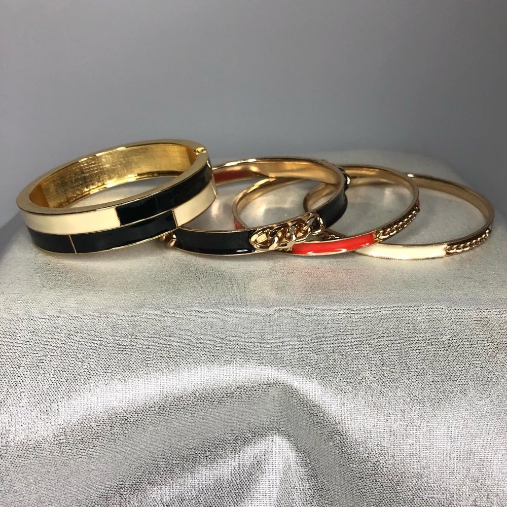 Black, Orange & Cream Bangles Bracelet Stacked Set